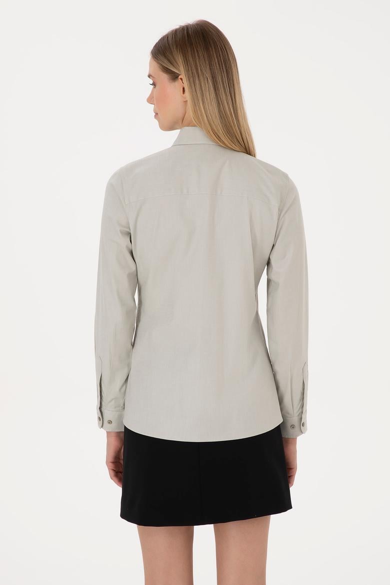 Kadın Açık Haki Uzun Kollu Basic Gömlek - 50308038043