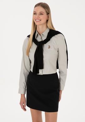 Kadın Açık Haki Uzun Kollu Basic Gömlek - 50308038043