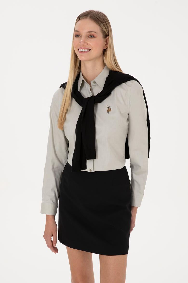 Kadın Açık Haki Uzun Kollu Basic Gömlek - 50308038043