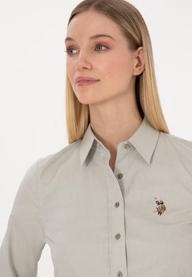 Kadın Açık Haki Uzun Kollu Basic Gömlek - 50308038043