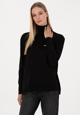 Kadın Siyah Basic Boğazlı Kazak - 50307742004