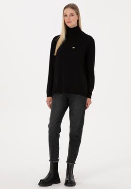 Kadın Siyah Basic Boğazlı Kazak - 50307742004