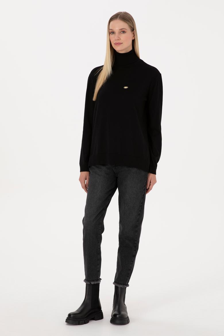 Kadın Siyah Basic Boğazlı Kazak - 50307742004