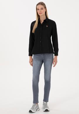 Kadın Siyah Uzun Kollu Basic Gömlek - 50308043029