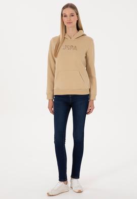 Kadın Kum Kapüşonlu Basic Sweatshirt - 50307711093