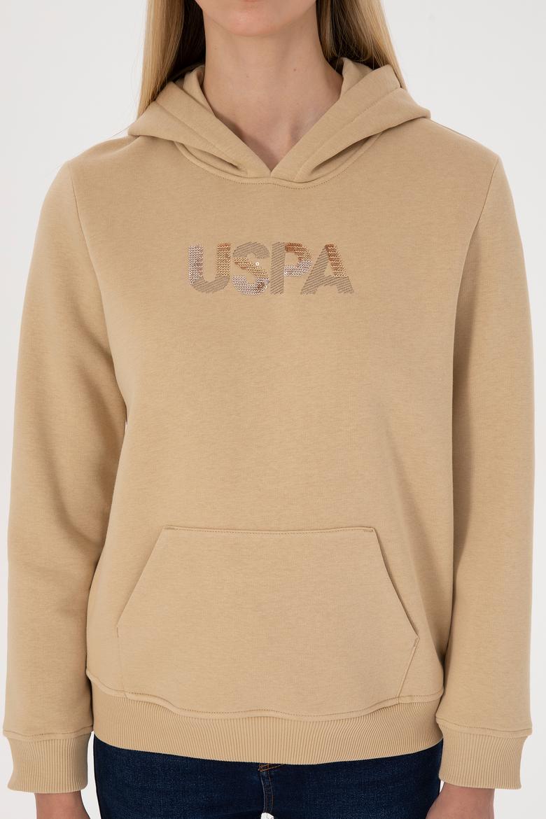 Kadın Kum Kapüşonlu Basic Sweatshirt - 50307711093