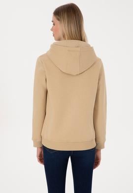 Kadın Kum Kapüşonlu Basic Sweatshirt - 50307711093