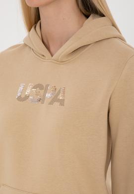 Kadın Kum Kapüşonlu Basic Sweatshirt - 50307711093