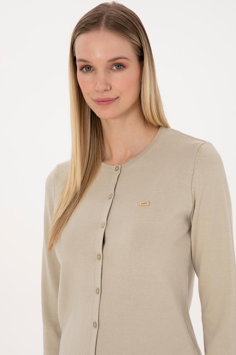 Kadın Açık Haki Basic Triko Hırka