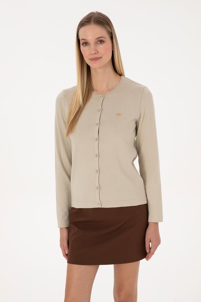 Kadın Açık Haki Basic Triko Hırka