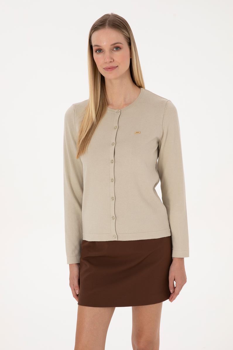 Kadın Açık Haki Basic Triko Hırka