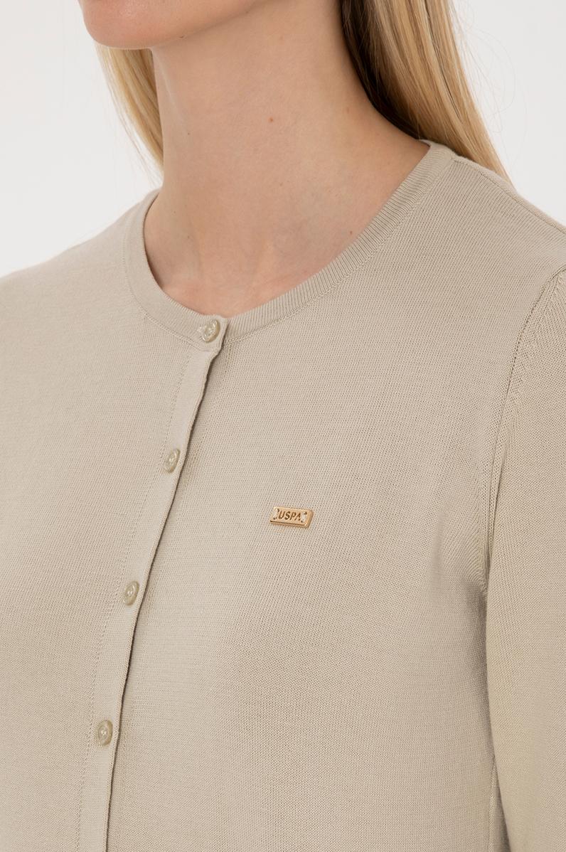 Kadın Açık Haki Basic Triko Hırka