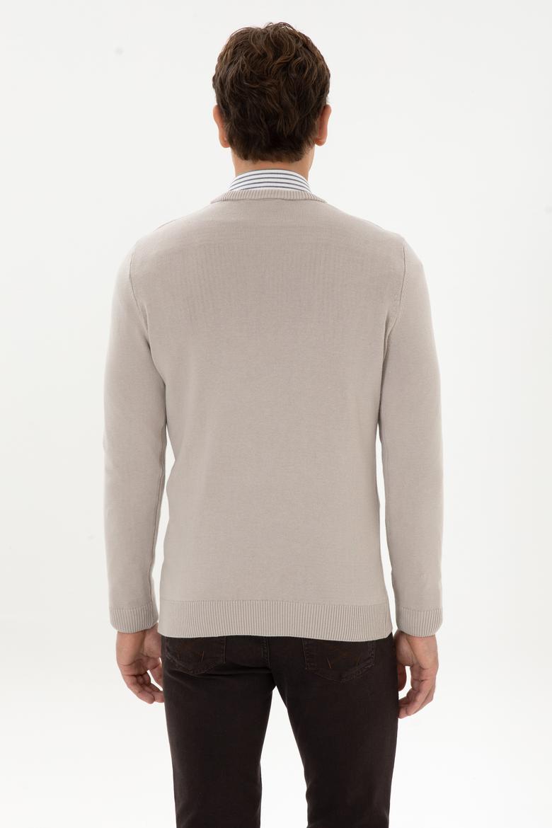 Erkek Slim Fit V Yaka Taş Basic Kazak - 50313668043