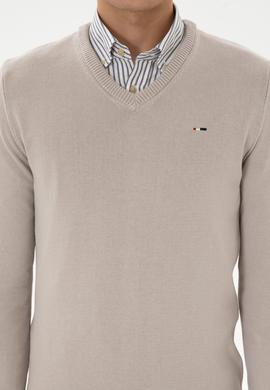 Erkek Slim Fit V Yaka Taş Basic Kazak - 50313668043