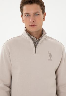 Erkek Comfort Fit Yarım Fermuarlı Taş Sweatshirt - 50315936018