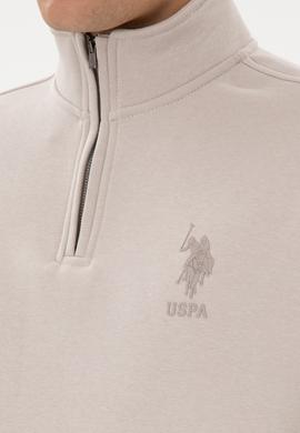 Erkek Comfort Fit Yarım Fermuarlı Taş Sweatshirt - 50315936018