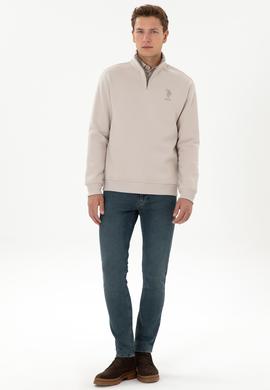 Erkek Comfort Fit Yarım Fermuarlı Taş Sweatshirt - 50315936018