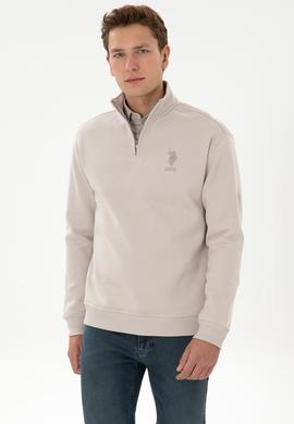 Erkek Comfort Fit Yarım Fermuarlı Taş Sweatshirt - 50315936018