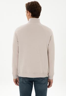 Erkek Comfort Fit Yarım Fermuarlı Taş Sweatshirt - 50315936018