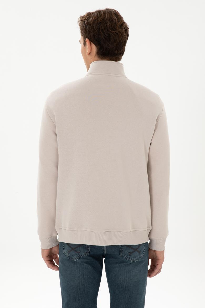 Erkek Comfort Fit Yarım Fermuarlı Taş Sweatshirt - 50315936018