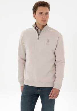 Erkek Comfort Fit Yarım Fermuarlı Taş Sweatshirt - 50315936018