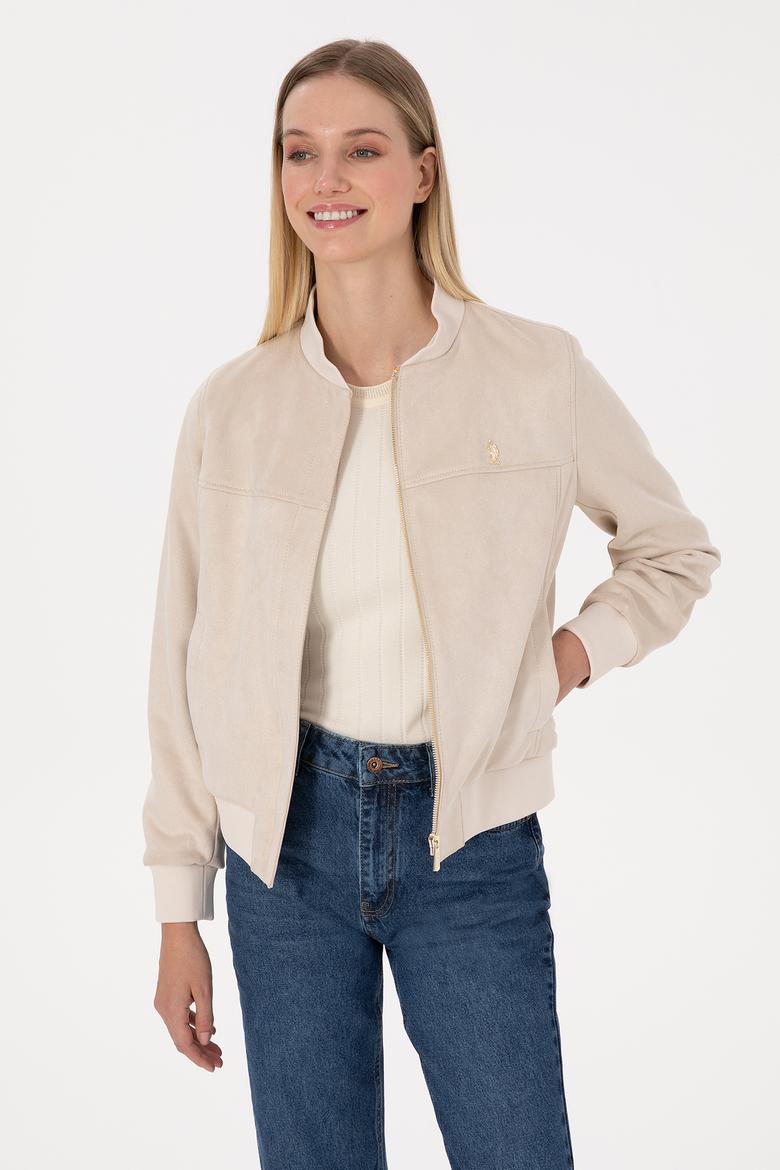 Kadın Ekru Suni Deri Ceket