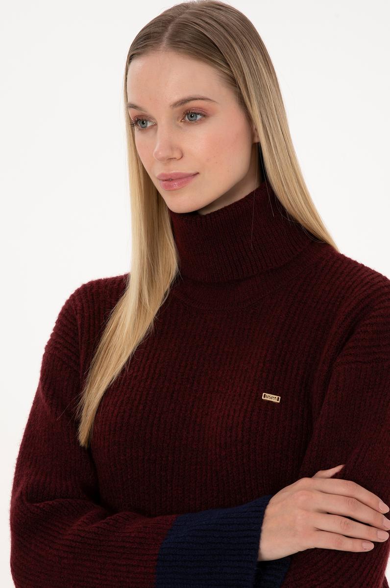 Kadın Bordo Boğazlı Salaş Kazak