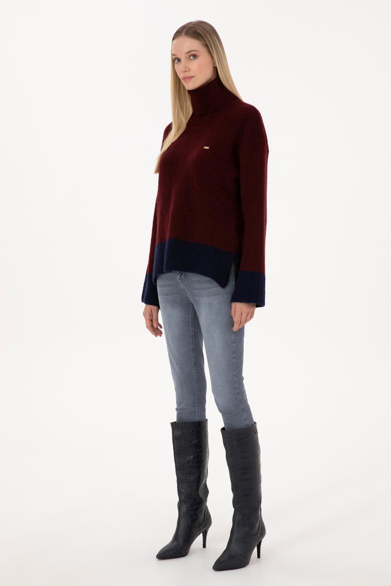 Kadın Bordo Boğazlı Salaş Kazak - 50308924004