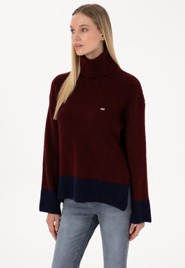 Kadın Bordo Boğazlı Salaş Kazak - 50308924004