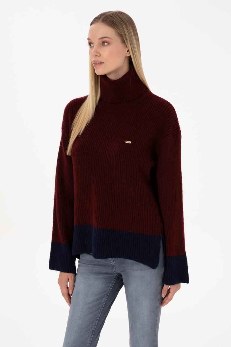 Kadın Bordo Boğazlı Salaş Kazak - 50308924004