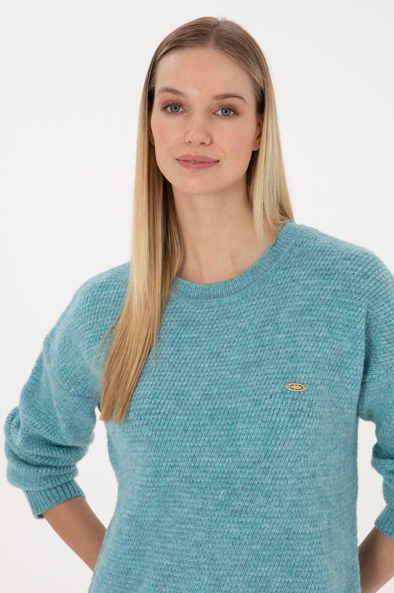 Kadın Mint Bisiklet Yaka Kazak