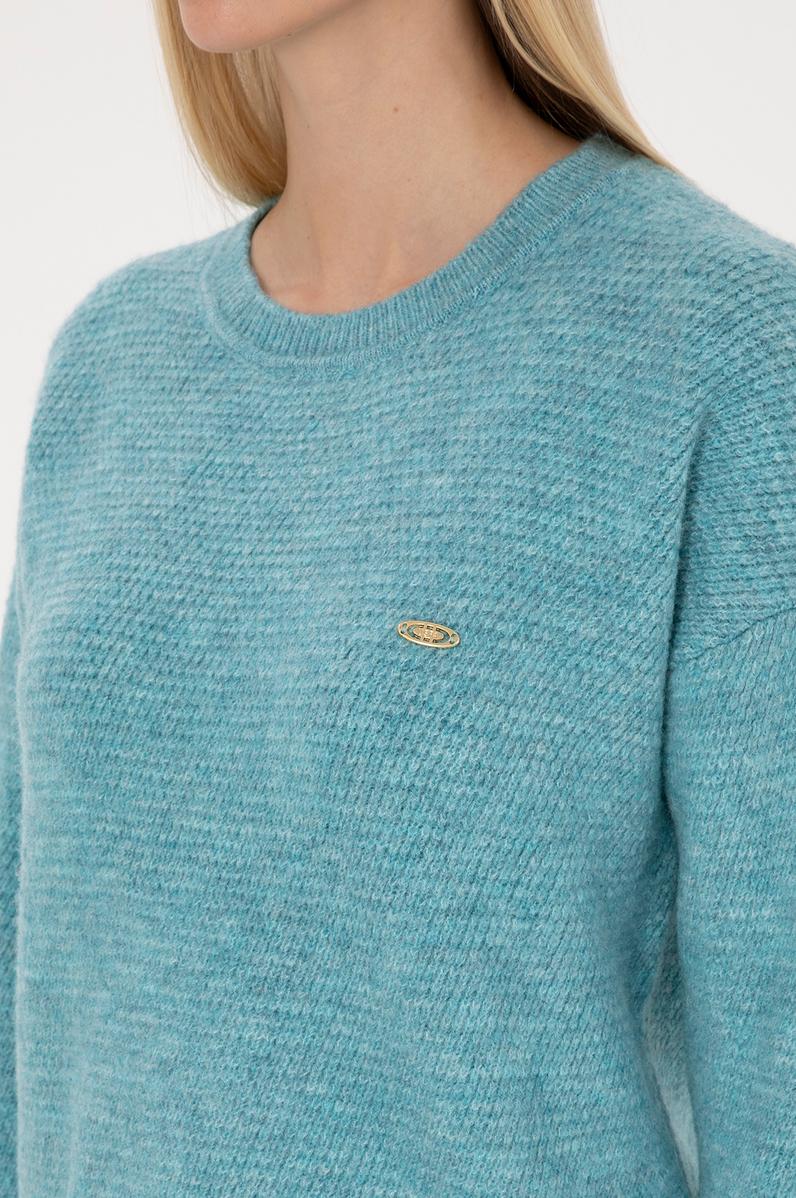 Kadın Mint Bisiklet Yaka Kazak