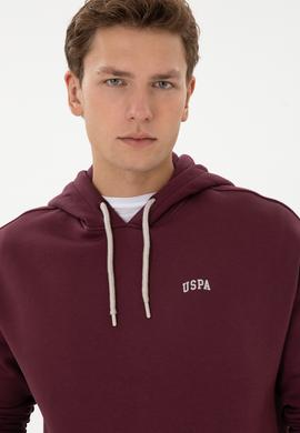 Erkek Oversize Fit Kapüşonlu Şardonlu Bordo Basic Sweatshirt - 50313782136