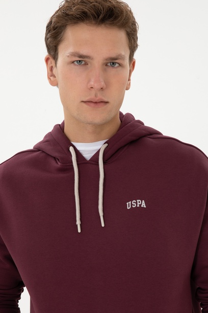 Erkek Oversize Fit Kapüşonlu Şardonlu Bordo Basic Sweatshirt