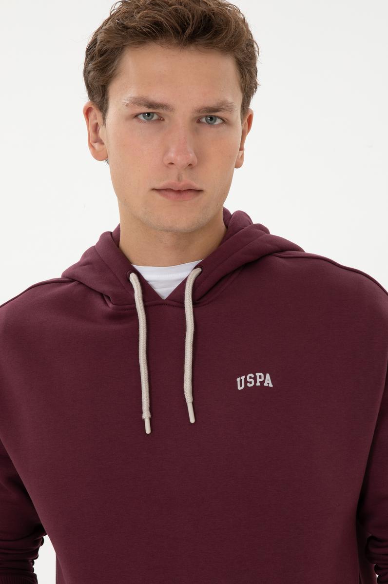 Erkek Oversize Fit Kapüşonlu Şardonlu Bordo Basic Sweatshirt