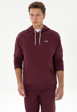 Erkek Oversize Fit Kapüşonlu Şardonlu Bordo Basic Sweatshirt - 50313782136