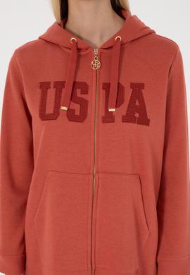 Kadın Kiremit Uzun Fermuarlı Kapüşonlu Basic Sweatshirt - 50307724052