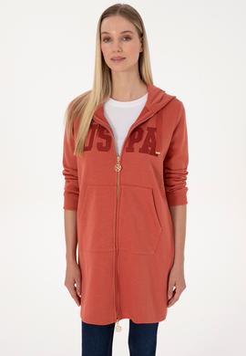 Kadın Kiremit Uzun Fermuarlı Kapüşonlu Basic Sweatshirt - 50307724052