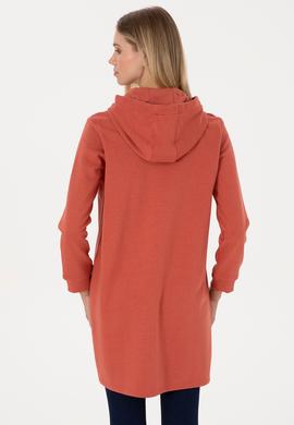 Kadın Kiremit Uzun Fermuarlı Kapüşonlu Basic Sweatshirt - 50307724052