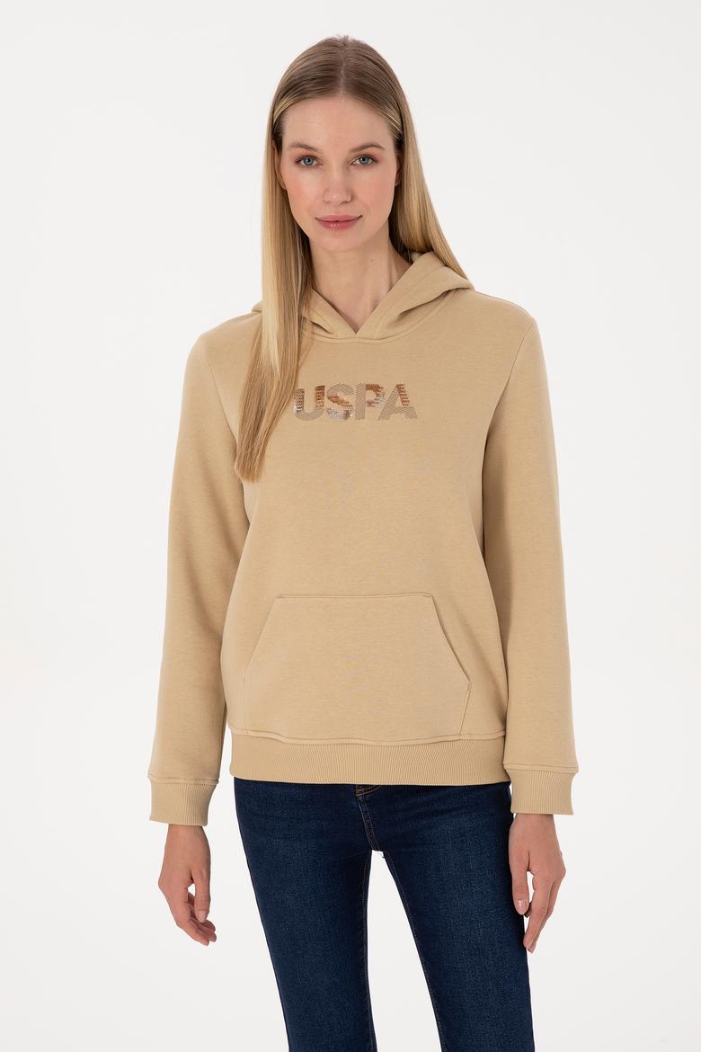 Kadın Kum Kapüşonlu Basic Sweatshirt