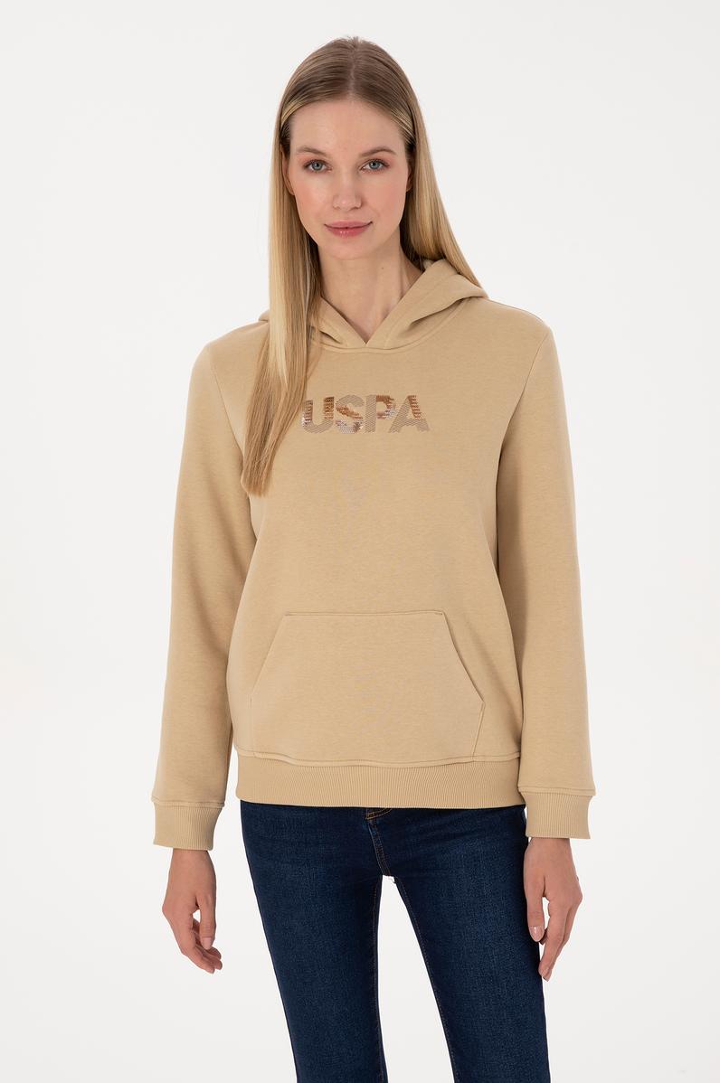 Kadın Kum Kapüşonlu Basic Sweatshirt