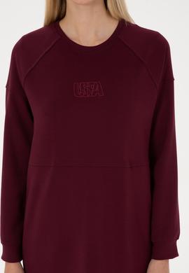 Kadın Bordo Uzun Bisiklet Yaka Sweatshirt - 50315623012
