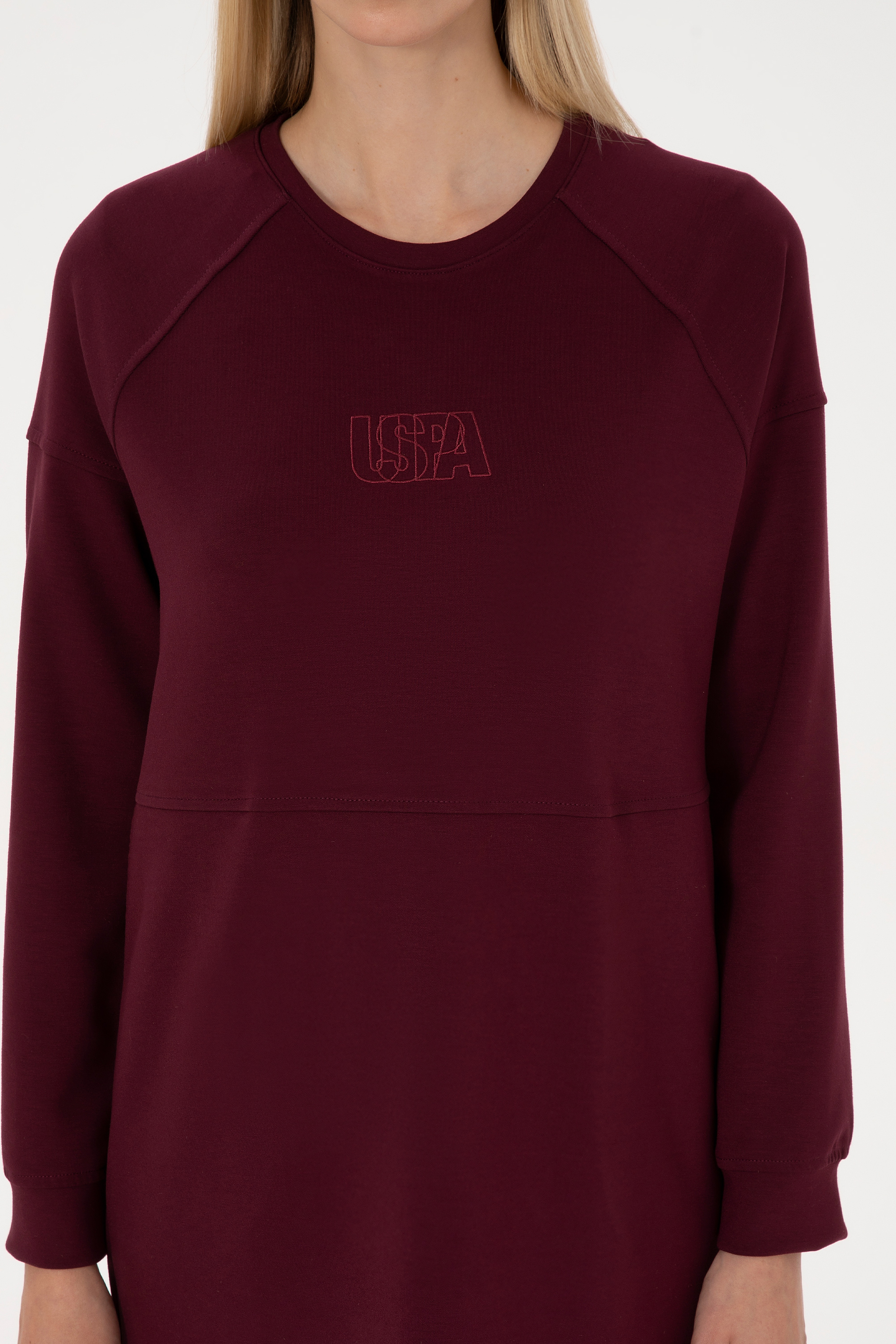 Kadın Bordo Uzun Bisiklet Yaka Sweatshirt - Image 6