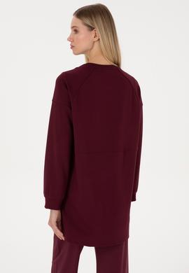 Kadın Bordo Uzun Bisiklet Yaka Sweatshirt - 50315623012
