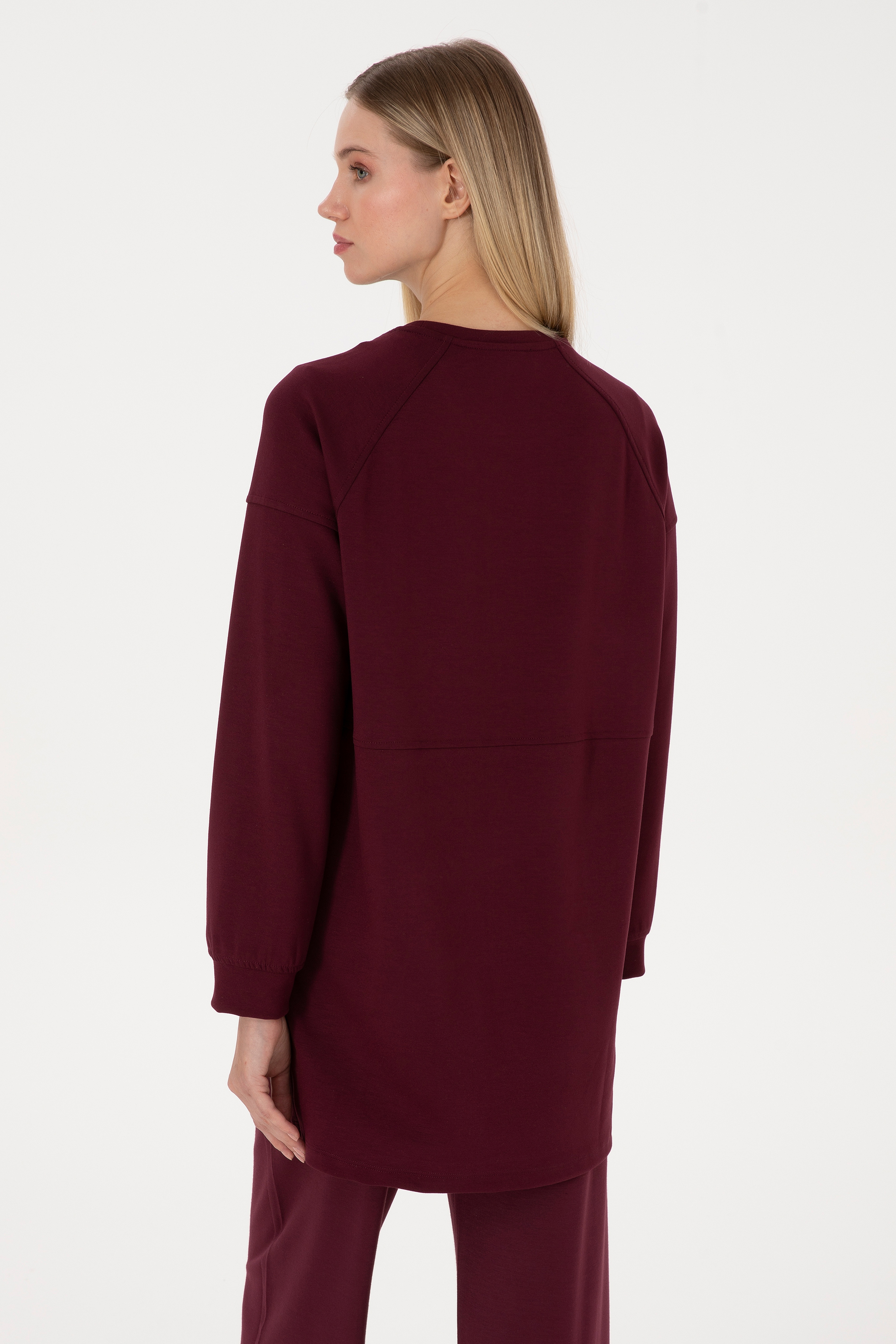 Kadın Bordo Uzun Bisiklet Yaka Sweatshirt