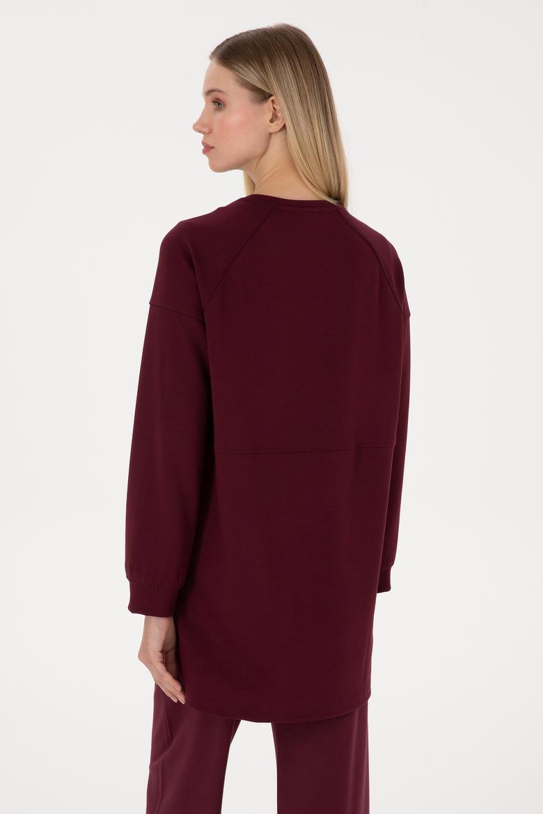 Kadın Bordo Uzun Bisiklet Yaka Sweatshirt - 50315623012