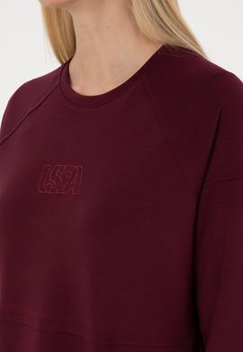 Kadın Bordo Uzun Bisiklet Yaka Sweatshirt - 50315623012