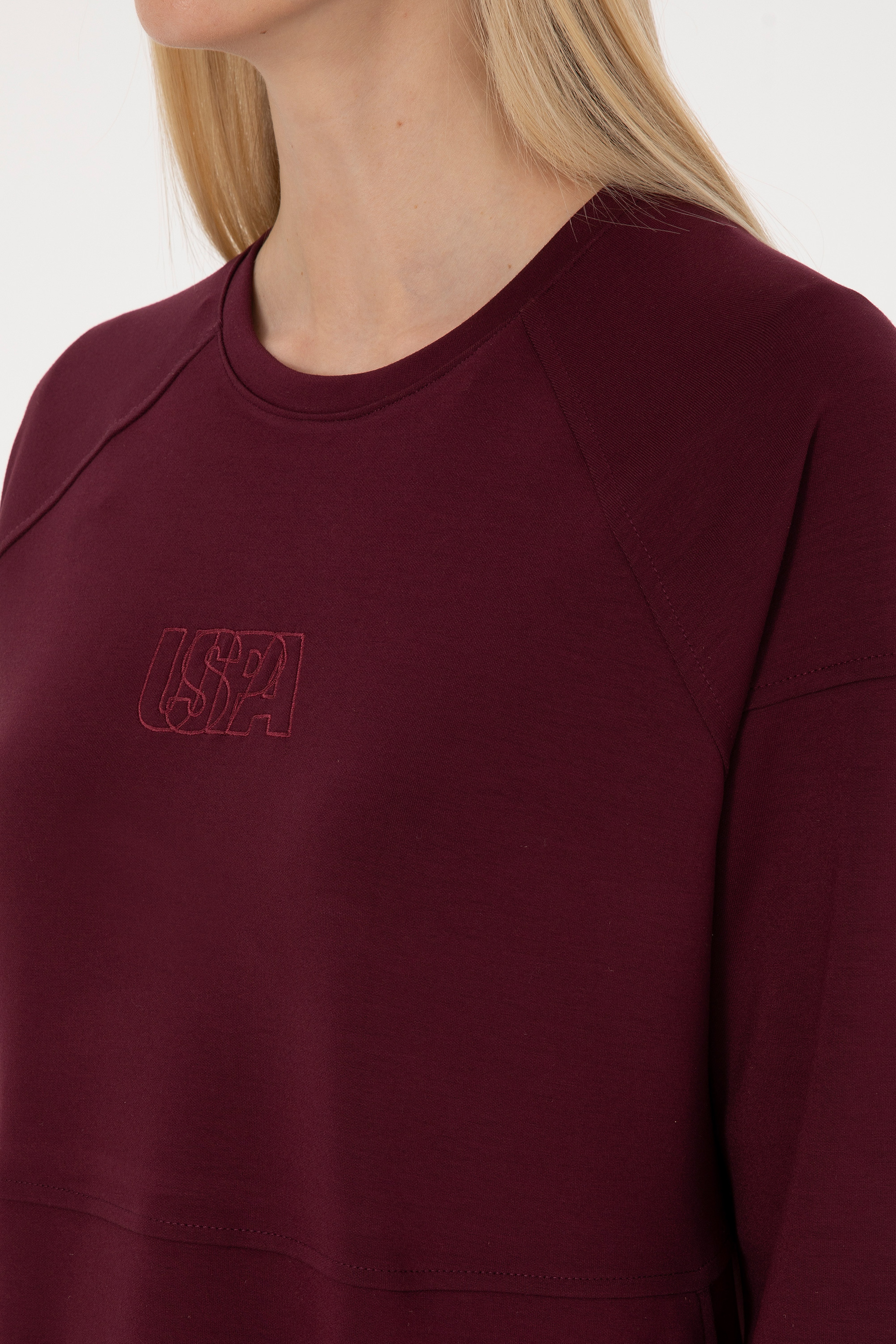 Kadın Bordo Uzun Bisiklet Yaka Sweatshirt