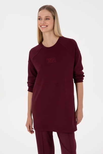 Kadın Bordo Uzun Bisiklet Yaka Sweatshirt