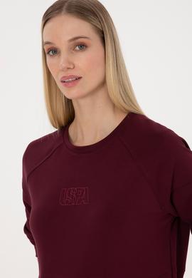 Kadın Bordo Uzun Bisiklet Yaka Sweatshirt - 50315623012